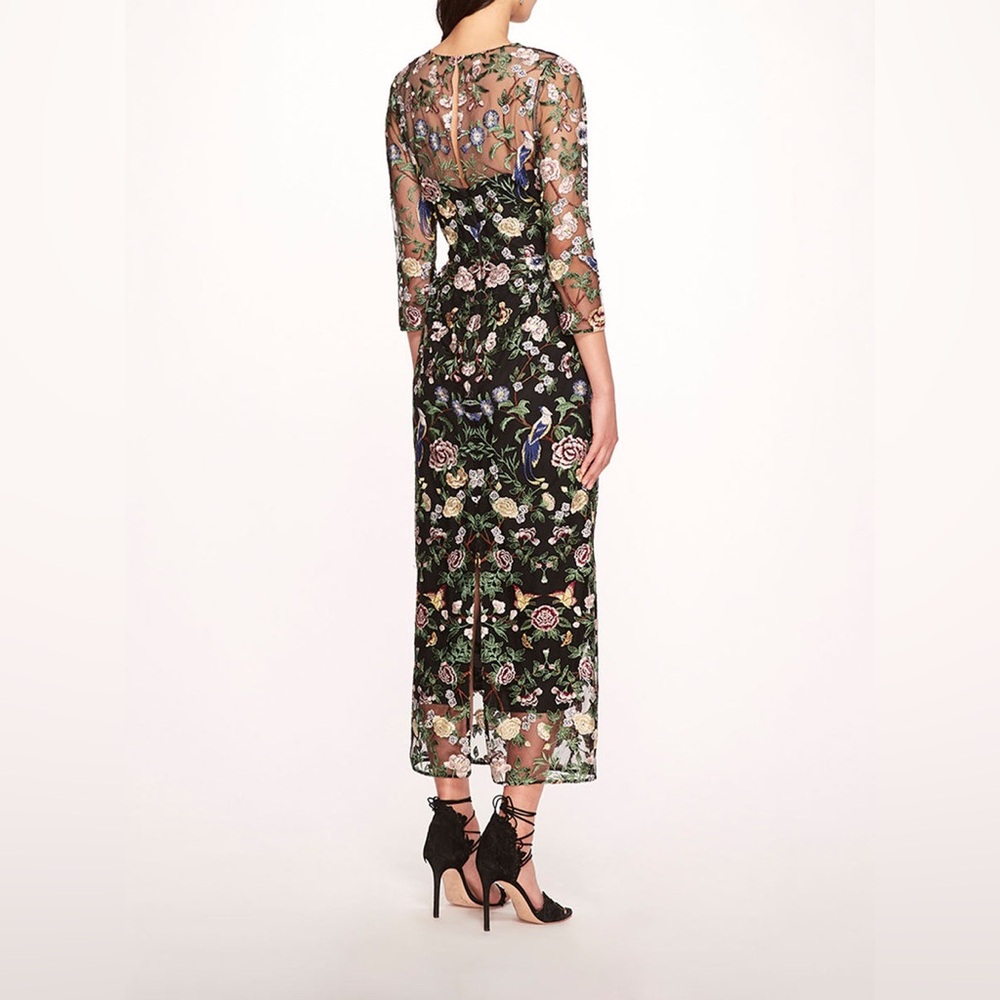 Marchesa Notte NEW Long Botanical Floral Embroidered Midi Maxi Dress Size 6 - Picture 3 of 16